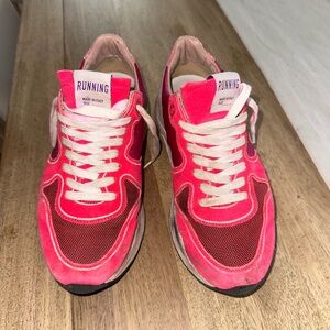 Hot pink sparkly Golden Goose runners
